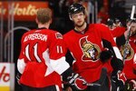 OTTAWA, ON - APRIL 24:  Jason Spezza #19 and Daniel Alfredsson #11 of the Ottawa Senators talk during a break in action against the Pittsburgh Penguins in Game 6 of the Eastern Conference Quaterfinals of the 2010 Stanley Cup Playoffs at Scotiabank Place on April 24, 2010 in Ottawa, Canada.  (Photo by Phillip MacCallum/Getty Images)