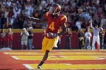 LOS ANGELES, CA - NOVEMBER 14:  Joe McKnight #4 of the USC Trojans celebrates his touchdown against the Stanford Cardinals during the second half at the Los Angeles Memorial Coliseum on November 14, 2009 in Los Angeles, California.  (Photo by Harry How/Getty Images)