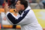 TAMPA, FL - JANUARY 1: Coach Gene Chizik of the Auburn Tigers questions a ruling during play against the Northwestern Wildcats in the Outback Bowl January 1, 2010 at Raymond James Stadium in Tampa, Florida.  (Photo by Al Messerschmidt/Getty Images)