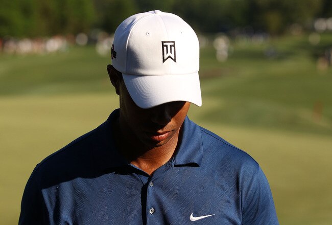 CHARLOTTE, NC - APRIL 30:  Tiger Woods finishes his round and failed to make the cut during the second round of the Quail Hollow Championship at Quail Hollow Country Club on April 30, 2010 in Charlotte, North Carolina.  (Photo by Streeter Lecka/Getty Images)