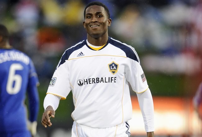 KANSAS CITY, KS - APRIL 24:  Edson Buddle #14 of the Los Angeles Galaxy looks on during their MLS match against the Kansas City Wizards on April 24, 2010 at Community America Park in Kansas City, Kansas. The Galaxy and Wizards played to a 0-0 draw. (Photo by G.Newman Lowrance/Getty Images)