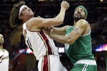 CLEVELAND - MAY 01: Anderson Varejao #17 of the Cleveland Cavaliers battles for rebound position with Rasheed Wallace #30 of the Boston Celtics during Game One of the Eastern Conference Semifinals during the 2010 NBA Playoffs at Quicken Loans Arena on May 1, 2010 in Cleveland, Ohio. Cleveland won the game 101-93. NOTE TO USER: User expressly acknowledges and agrees that, by downloading and or using this photograph, User is consenting to the terms and conditions of the Getty Images License Agreement.  (Photo by Gregory Shamus/Getty Images)