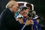 GLENDALE, AZ - FEBRUARY 03:  Head coach Tom Coughlin of the New York Giants holds the Vince Lombardi Trophy as he is interviewed by Terry Bradshaw after his team defeated the New England Patriots 17-14 after Super Bowl XLII on February 3, 2008 at the University of Phoenix Stadium in Glendale, Arizona.  (Photo by Harry How/Getty Images)