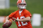 BEREA, OH - MAY 01:  Colt McCoy #12 of the Cleveland Browns gets ready to throw a pass during rookie mini camp at the Cleveland Browns Training and Administrative Complex on May 1, 2010 in Berea, Ohio.  (Photo by Gregory Shamus/Getty Images)