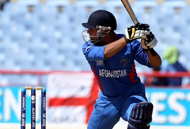 GROS ISLET, SAINT LUCIA - MAY 01: Noor Ali of Afghanistan scores runs during the ICC World Twenty20 Group A match between India and Afghanistan played at the Beausejour Cricket Ground  on May 1, 2010 in Gros Islet, Saint Lucia.  (Photo by Julian Herbert/Getty Images)