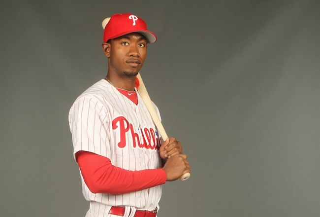 CLEARWATER, FL - FEBRUARY 24:  Dominic Brown #78 of the Philadelphia Phillies poses for a photo during Spring Training Media Photo Day at Bright House Networks Field on February 24, 2010 in Clearwater, Florida.  (Photo by Nick Laham/Getty Images)