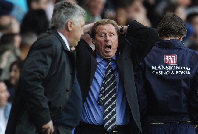 LONDON, ENGLAND - APRIL 17:  Manager of Tottenham Hotspur Harry Redknapp reacts on the touchline during Barclays Premier League match between Tottenham Hotspur and Chelsea at White Hart Lane on April 17, 2010 in London, England.  (Photo by Phil Cole/Getty Images)