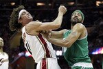 CLEVELAND - MAY 01: Anderson Varejao #17 of the Cleveland Cavaliers battles for rebound position with Rasheed Wallace #30 of the Boston Celtics during Game One of the Eastern Conference Semifinals during the 2010 NBA Playoffs at Quicken Loans Arena on May 1, 2010 in Cleveland, Ohio. Cleveland won the game 101-93. NOTE TO USER: User expressly acknowledges and agrees that, by downloading and or using this photograph, User is consenting to the terms and conditions of the Getty Images License Agreement.  (Photo by Gregory Shamus/Getty Images)