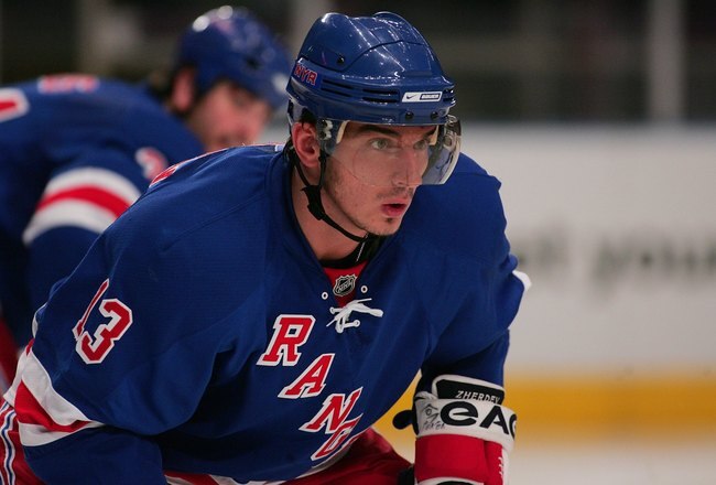 NEW YORK - JANUARY 07:  Nikolai Zherdev #13 of the New York Rangers skates against the Montreal Canadiens on January 7, 2009 at Madison Square Garden in New York City. The Canadiens defeated the Rangers 6-3  (Photo by Mike Stobe/Getty Images)