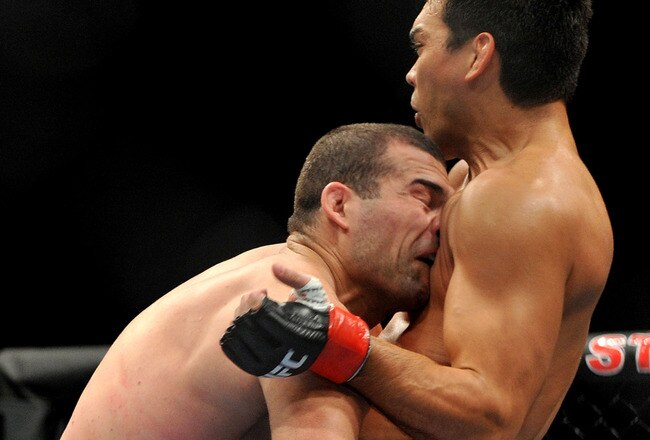 LOS ANGELES, CA - OCTOBER 24:  UFC Light Heavyweight Champion Lyoto Machida (L) battles with UFC Light Heavyweight challenger Mauricio Rua (R) during their title fight at UFC 104 at Staples Center on October 24, 2009 in Los Angeles, California.  (Photo by Jon Kopaloff/Getty Images)