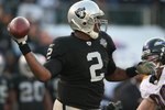 OAKLAND, CA - JANUARY 03:  JaMarcus Russell #2 of the Oakland Raiders in action  against the Baltimore Ravens during an NFL game at Oakland-Alameda County Coliseum on January 3, 2010 in Oakland, California.  (Photo by Jed Jacobsohn/Getty Images)
