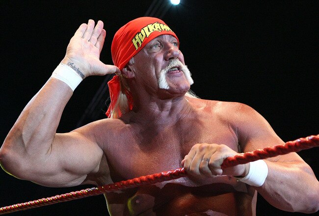 PERTH, AUSTRALIA - NOVEMBER 24:  Hulk Hogan gestures to the audience during his Hulkamania Tour at the Burswood Dome on November 24, 2009 in Perth, Australia.  (Photo by Paul Kane/Getty Images)