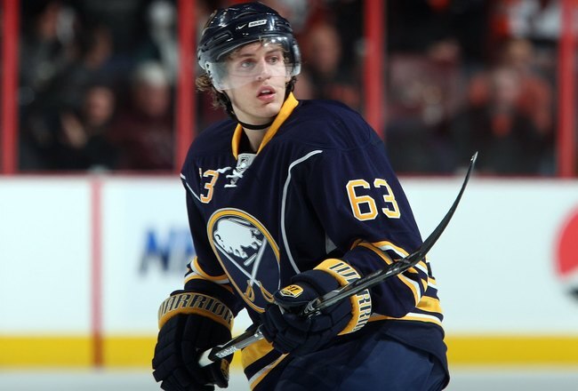 PHILADELPHIA - NOVEMBER 14:  Tyler Ennis #62 of the Buffalo Sabres skates against the Philadelphia Flyers on November 14, 2009 at Wachovia Center in Philadelphia, Pennsylvania. The Sabres defeated the Flyers 3-2.  (Photo by Jim McIsaac/Getty Images)