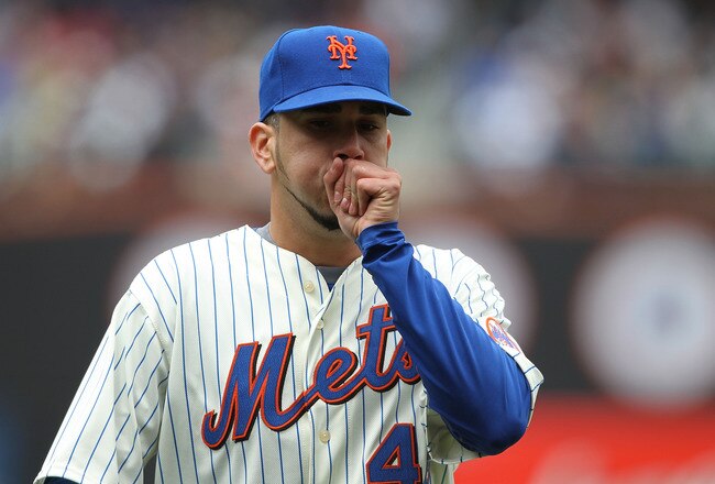 NEW YORK - MAY 09:  Oliver Perez #46 of the New York Mets walks to the dugout against the San Francisco Giants at Citi Field on May 9, 2010 in the Flushing neighborhood of the Queens borough of New York City.  (Photo by Nick Laham/Getty Images)