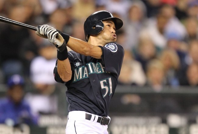 SEATTLE - APRIL 30:  Ichiro Suzuki #51 of the Seattle Mariners bats against the Texas Rangers at Safeco Field on April 30, 2010 in Seattle, Washington. (Photo by Otto Greule Jr/Getty Images)