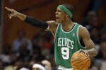 CLEVELAND - MAY 03:  Rajon Rondo #9 of the Boston Celtics calls out instructions  while playing the Cleveland Cavaliers in Game Two of the Eastern Conference Semifinals during the 2010 NBA Playoffs at Quicken Loans Arena on May 3, 2010 in Cleveland, Ohio. Boston won the game 104-86 to tie the series 1-1. NOTE TO USER: User expressly acknowledges and agrees that, by downloading and or using this photograph, User is consenting to the terms and conditions of the Getty Images License Agreement.  (Photo by Gregory Shamus/Getty Images)