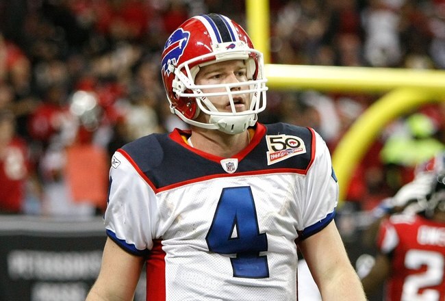 ATLANTA - DECEMBER 27:  Quarterback Brian Brohm #4 of the Buffalo Bills against the Atlanta Falcons at Georgia Dome on December 27, 2009 in Atlanta, Georgia.  (Photo by Kevin C. Cox/Getty Images)