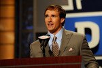 NEW YORK - APRIL 22:  Quarterback Drew Brees of the New Orleans Saints announces that the Saints selected Patrick Robinson from the Florida State with the number 32 overall pick during the first round of the 2010 NFL Draft at Radio City Music Hall on April 22, 2010 in New York City.  (Photo by Jeff Zelevansky/Getty Images)