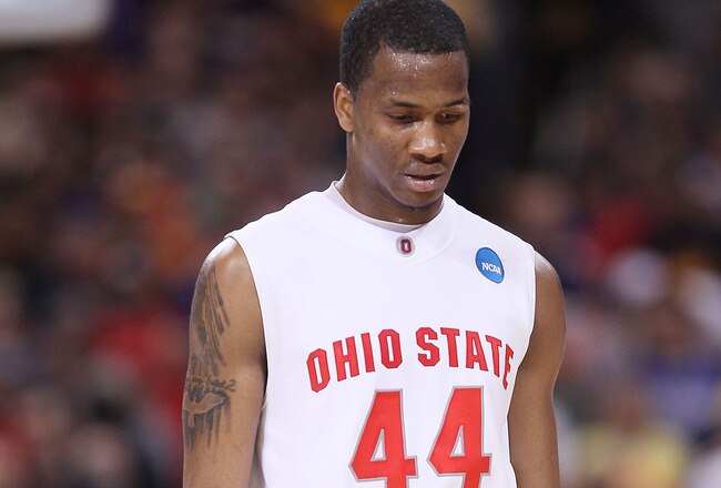 ST. LOUIS - MARCH 26:  William Buford #44 of the Ohio State Buckeyes walks off the court after the loss to the Tennessee Volunteers during the midwest regional semifinal of the 2010 NCAA men's basketball tournament at the Edward Jones Dome on March 26, 2010 in St. Louis, Missouri. Tennessee defeated Ohio State 76-73. (Photo by Elsa/Getty Images)