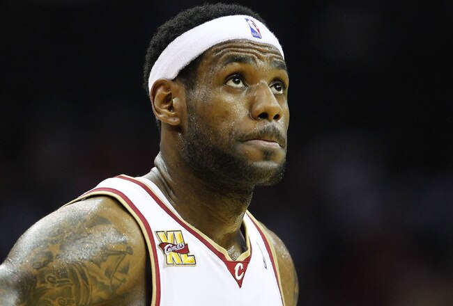 CLEVELAND - MAY 11:  LeBron James #23 of the Cleveland Cavaliers looks on while playing the Boston Celtics in Game Five of the Eastern Conference Semifinals during the 2010 NBA Playoffs at Quicken Loans Arena on May 11, 2010 in Cleveland, Ohio. Boston won the game 120-88 to take a 3-2 series lead. NOTE TO USER: User expressly acknowledges and agrees that, by downloading and or using this photograph, User is consenting to the terms and conditions of the Getty Images License Agreement.  (Photo by Gregory Shamus/Getty Images)