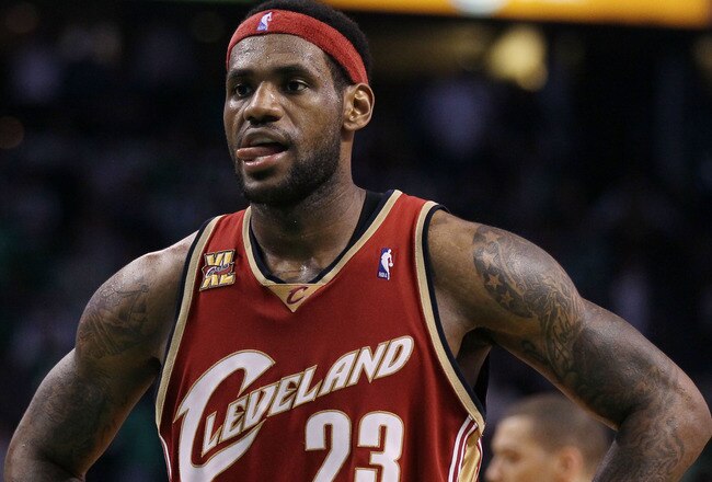 BOSTON - MAY 13:  LeBron James #23 of the Cleveland Cavaliers stands by in the fourth quarter against the Boston Celtics during Game Six of the Eastern Conference Semifinals of the 2010 NBA playoffs at TD Garden on May 13, 2010 in Boston, Massachusetts. The Celtics defeated the Cavaliers 94-85.  NOTE TO USER: User Expressly Acknowledges and agrees that, by downloading and or using this photograph, User is consenting to the terms and conditions of the Getty Images License Agreement.  (Photo by Elsa/Getty Images)