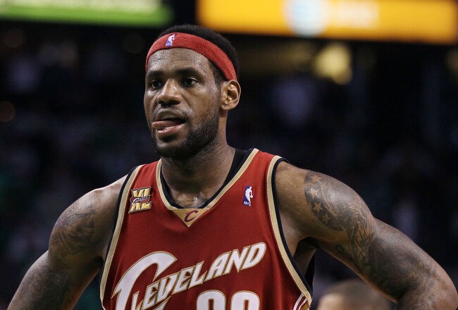 BOSTON - MAY 13:  LeBron James #23 of the Cleveland Cavaliers stands by in the fourth quarter against the Boston Celtics during Game Six of the Eastern Conference Semifinals of the 2010 NBA playoffs at TD Garden on May 13, 2010 in Boston, Massachusetts. The Celtics defeated the Cavaliers 94-85.  NOTE TO USER: User Expressly Acknowledges and agrees that, by downloading and or using this photograph, User is consenting to the terms and conditions of the Getty Images License Agreement.  (Photo by Elsa/Getty Images)