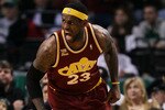 BOSTON - MAY 09:  LeBron James #23 of the Cleveland Cavaliers celebrates his shot in the first quarter agianst the Boston Celtics during Game Four of the Eastern Conference Semifinals of the 2010 NBA playoffs at TD Garden on May 9, 2010 in Boston, Massachusetts  NOTE TO USER: User Expressly Acknowledges and agrees that, by downloading and or using this photograph, User is consenting to the terms and conditions of the Getty Images License Agreement.  (Photo by Elsa/Getty Images)