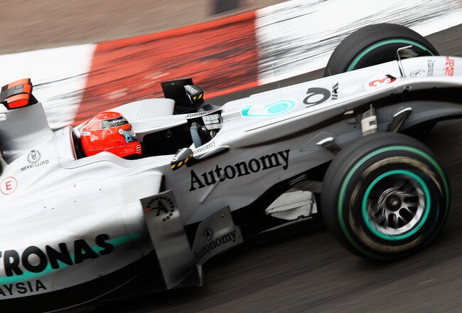 MONTE CARLO, MONACO - MAY 16:  Michael Schumacher of Germany and Mercedes GP drives during the Monaco Formula One Grand Prix at the Monte Carlo Circuit on May 16, 2010 in Monte Carlo, Monaco.  (Photo by Paul Gilham/Getty Images)