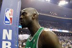 ORLANDO, FL - MAY 18:  Keivn Garnett #5 of the Boston Celtics readies himself to play against the Orlando Magic in Game Two of the Eastern Conference Finals during the 2010 NBA Playoffs at Amway Arena on May 18, 2010 in Orlando, Florida.  NOTE TO USER: User expressly acknowledges and agrees that, by downloading and/or using this Photograph, user is consenting to the terms and conditions of the Getty Images License Agreement.  (Photo by Kevin C. Cox/Getty Images)