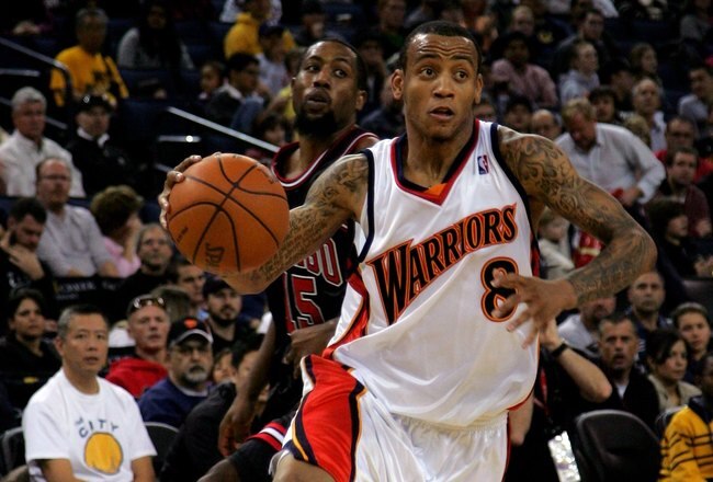 OAKLAND, CA - JANUARY 18:  Monta Ellis #8 of the Golden State Warriors in action during their game against the Chicago Bulls at Oracle Arena on January 18, 2010 in Oakland, California.  NOTE TO USER: User expressly acknowledges and agrees that, by downloading and/or using this Photograph, user is consenting to the terms and conditions of the Getty Images License Agreement.  (Photo by Ezra Shaw/Getty Images)