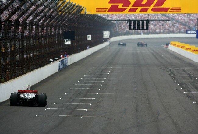 INDIANAPOLIS - JUNE 17:  Lewis Hamilton of Great Britain and McLaren Mercedes races during the F1 Grand Prix of USA at the Indianapolis Motor Speedway on June 17, 2007 in Indianapolis, Indiana.  (Photo by Mark Thompson/Getty Images)