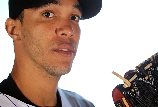 TUCSON, AZ - FEBRUARY 28:  Ubaldo Jimenez of the Colorado Rockies poses for a photo during Spring Training Media Photo Day at Hi Corbett Field on February 28, 2010 in Tucson, Arizona.  (Photo by Ronald Martinez/Getty Images)