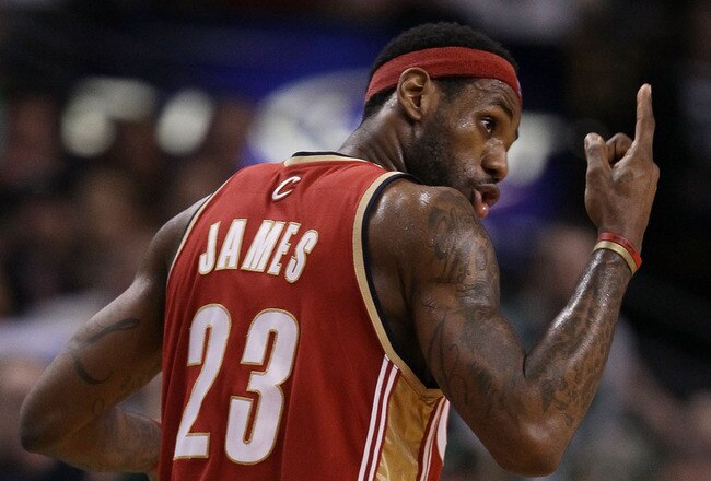 BOSTON - MAY 13:  LeBron James #23  of the Cleveland Cavaliers tries to rally his team in the fourth quarter against the Boston Celtics during Game Six of the Eastern Conference Semifinals of the 2010 NBA playoffs at TD Garden on May 13, 2010 in Boston, Massachusetts. The Celtics defeated the Cavaliers 94-85.  NOTE TO USER: User Expressly Acknowledges and agrees that, by downloading and or using this photograph, User is consenting to the terms and conditions of the Getty Images License Agreement.  (Photo by Elsa/Getty Images)