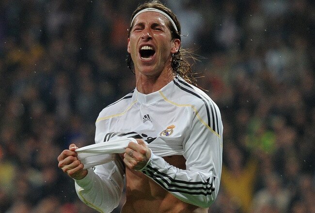 MADRID, SPAIN - MAY 08:  Sergio Ramos of Real Madrid celebrates scoring during the La Liga match between Real Madrid and Athletic Bilbao at the Estadio Santiago Bernabeu on May 8, 2010 in Madrid, Spain. Real Madrid won the match 5-1.  (Photo by Jasper Juinen/Getty Images)