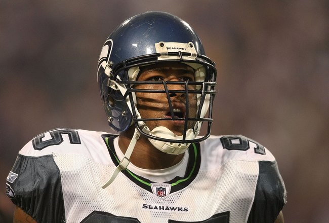 MINNEAPOLIS - NOVEMBER 22: Lawrence Jackson #95 of the Seattle Seahawks looks on against the Minnesota Vikings at Hubert H. Humphrey Metrodome on November 22, 2009 in Minneapolis, Minnesota.  (Photo by Nick Laham/Getty Images)
