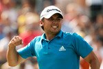 IRVING, TX - MAY 23: Jason Day of Australia pumps his fist after sinking a bogey putt on the 18th hole to win the HP Byron Nelson Championship at TPC Four Seasons Resort Las Colinas on May 23, 2010 in Irving, Texas. (Photo by Darren Carroll/Getty Images)