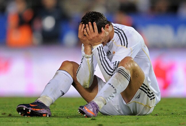 MALLORCA, SPAIN - MAY 05:  Cristiano Ronaldo of Real Madrid reacts during the La Liga match between Mallorca and Real Madrid at the ONO Estadio on May 5, 2010 in Mallorca, Spain. Real Madrid won the match 4-1.  (Photo by Jasper Juinen/Getty Images)