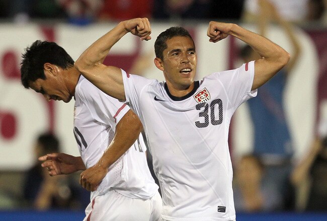 EAST HARTFORD, CT - MAY 25:  Herculez Gomez #30 of  the United States celebrates against the Czech Republic at Rentschler Field on May 25, 2010 in East Hartford, Connecticut. (Photo by Jim Rogash/Getty Images)