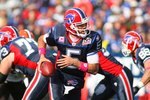 ORCHARD PARK, NY - OCTOBER 11:  Trent Edwards #5 of the Buffalo Bills motions to hand off the ball during their NFL game against the Cleveland Browns at Ralph Wilson Stadium on October 11, 2009 in Orchard Park, New York. The Browns defeated the Bills 6-3. (Photo by Rick Stewart/Getty Images)