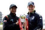 LONDON, ENGLAND - MAY 26:  Shakib-al-Hasan, captain of Bangladesh, holds the npower trophy with Englands Andrew Strauss at Lords the day before the 1st npower Test against Bangladesh on May 26, 2010 in London, England.  (Photo by Julian Herbert/Getty Images)