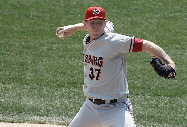 ALTOONA, PA - APRIL 11:  Stephen Strasburg #37 of the Harrisburg Senators pitches against the Altoona Curve in his minor league debut during the game on April 11, 2010 at Blair County Ballpark in Altoona, Pennsylvania.  (Photo by Jared Wickerham/Getty Images)