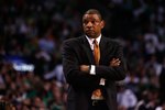 BOSTON - MAY 24:  Head coach Doc Rivers of the Boston Celtics looks on against the Orlando Magic in Game Four of the Eastern Conference Finals during the 2010 NBA Playoffs at TD Banknorth Garden on May 24, 2010 in Boston, Massachusetts.  NOTE TO USER: User expressly acknowledges and agrees that, by downloading and/or using this Photograph, user is consenting to the terms and conditions of the Getty Images License Agreement.  (Photo by Elsa/Getty Images)