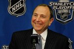 CHICAGO - MAY 03: Commissioner Gary Bettman of the National Hockey League speaks at a press conference before the Chicago Blackhawks take on the Vancouver Canucks in Game Two of the Western Conference Semifinals during the 2010 NHL Stanley Cup Playoffs at United Center on May 3, 2010 in Chicago, Illinois. (Photo by Jonathan Daniel/Getty Images)