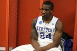 SYRACUSE, NY - MARCH 27:  Eric Bledsoe #24 of the Kentucky Wildcats sits in the locker room dejected after they lost 73-66 against the West Virginia Mountaineers during the east regional final of the 2010 NCAA men's basketball tournament at the Carrier Dome on March 27, 2010 in Syracuse, New York.  (Photo by Jim McIsaac/Getty Images)