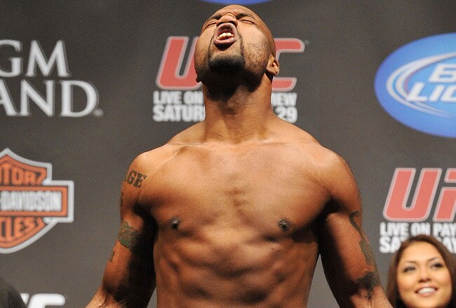 LAS VEGAS - MAY 28:  UFC fighter Quinton 'Rampage' Jackson weighs in for his fight against UFC fighter Rashad Evans at UFC 114: Rampage versus Rashad at the Mandalay Bay Hotel on May 28, 2010 in Las Vegas, Nevada.  (Photo by Jon Kopaloff/Getty Images)