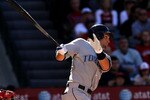 ANAHEIM, CA - MAY 26:  Jeremy Reed #7 of the Toronto Blue Jays hits a two RBI single in the second inning against the Los Angeles Angels of Anaheim  on May 26, 2010 at Angel Stadium in Anaheim, California.   (Photo by Stephen Dunn/Getty Images)