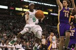 BOSTON - JANUARY 31:  Rajon Rondo #9 of the Boston Celtics gets by Pau Gasol #16 of the Los Angeles Lakers at the TD Garden on January 31, 2010 in Boston, Massachusetts.  NOTE TO USER: User expressly acknowledges and agrees that, by downloading and or using this photograph, User is consenting to the terms and conditions of the Getty Images License Agreement. (Photo by Jim Rogash /Getty Images)