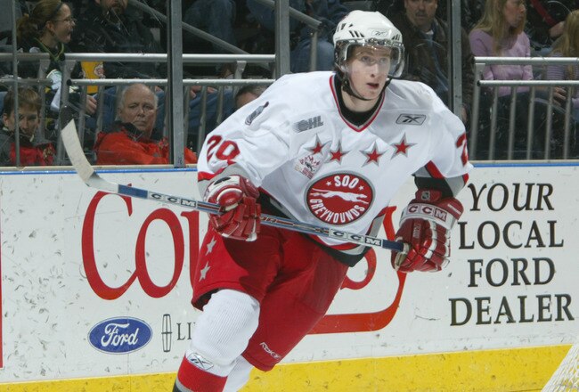 LONDON - DECEMBER 2: Grant McGee #20 of the Sault Saint Marie Greyhounds skates during the game against the London Knights at the John Labatt Centre on December 2, 2005 in London, Ontario. The London Knights won 4-1. (Photo By Dave Sandford/Getty Images)