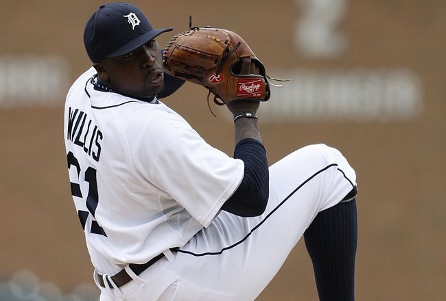 DETROIT - APRIL 13:  Dontrelle Willis #21 of the Detroit Tigers pitches during the game between the Detroit Tigers and the Kansas City Royals on April 13, 2010 at Comerica Park in Detroit, Michigan. The Tigers defeated the Indians 6-5.  (Photo by Leon Halip/Getty Images)