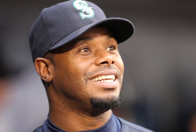 SEATTLE - APRIL 30:  Ken Griffey Jr. #24 of the Seattle Mariners smiles in the dugout prior to the game against the Texas Rangers at Safeco Field on April 30, 2010 in Seattle, Washington. (Photo by Otto Greule Jr/Getty Images)